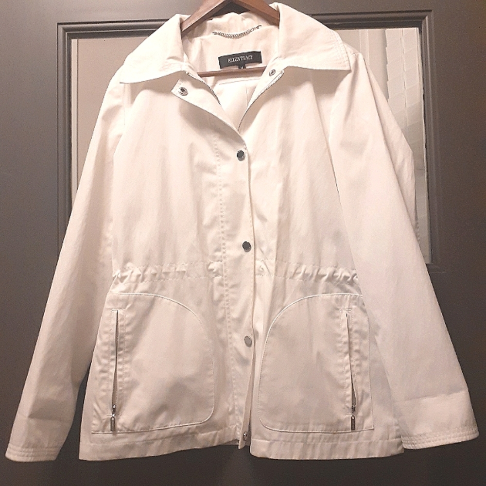 Ellen Tracy White Rain Pea Coat Jacket Women's size Medium